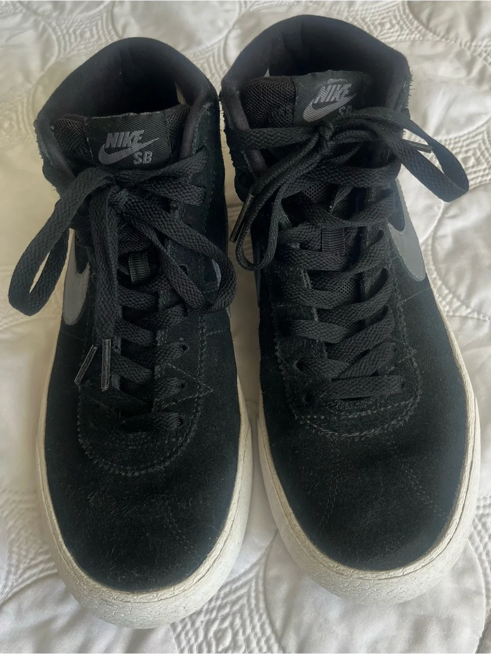 Nike Black Suede High-Top Skate Sneakers with White Soles